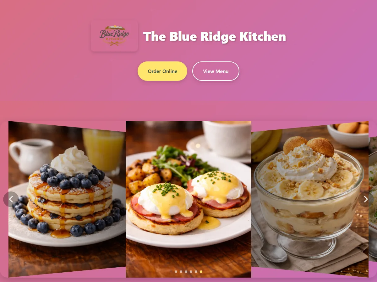 Screenshot of the Blue Ridge Kitchen example site